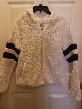 GIRLS Size S White Fleece Sherpa ZIP UP JACKET BY:SO Fuzzy & Soft